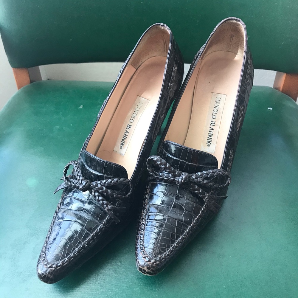 MANOLO BLAHNIK BROWN ALLIGATOR  HIGH HEELS